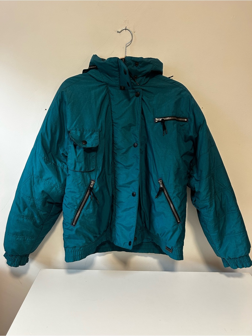 Vintage 1990s Women's Teal Mountain Goat Insulated Hooded Ski Jacket